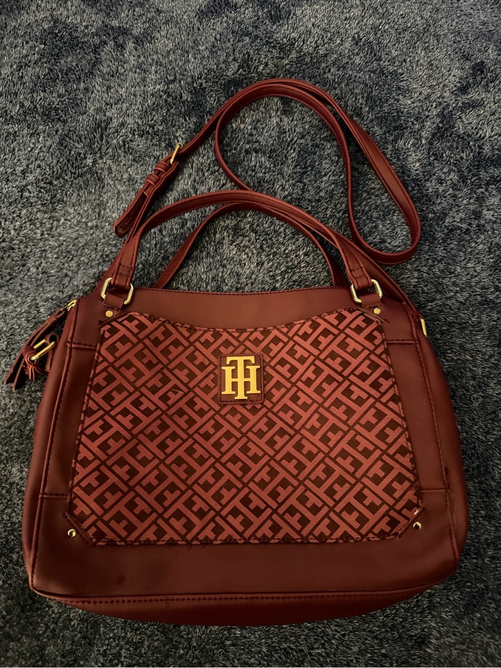Tommy Hilfiger Burgundy Monogram Shoulder/Crossbody with Gold Hardware